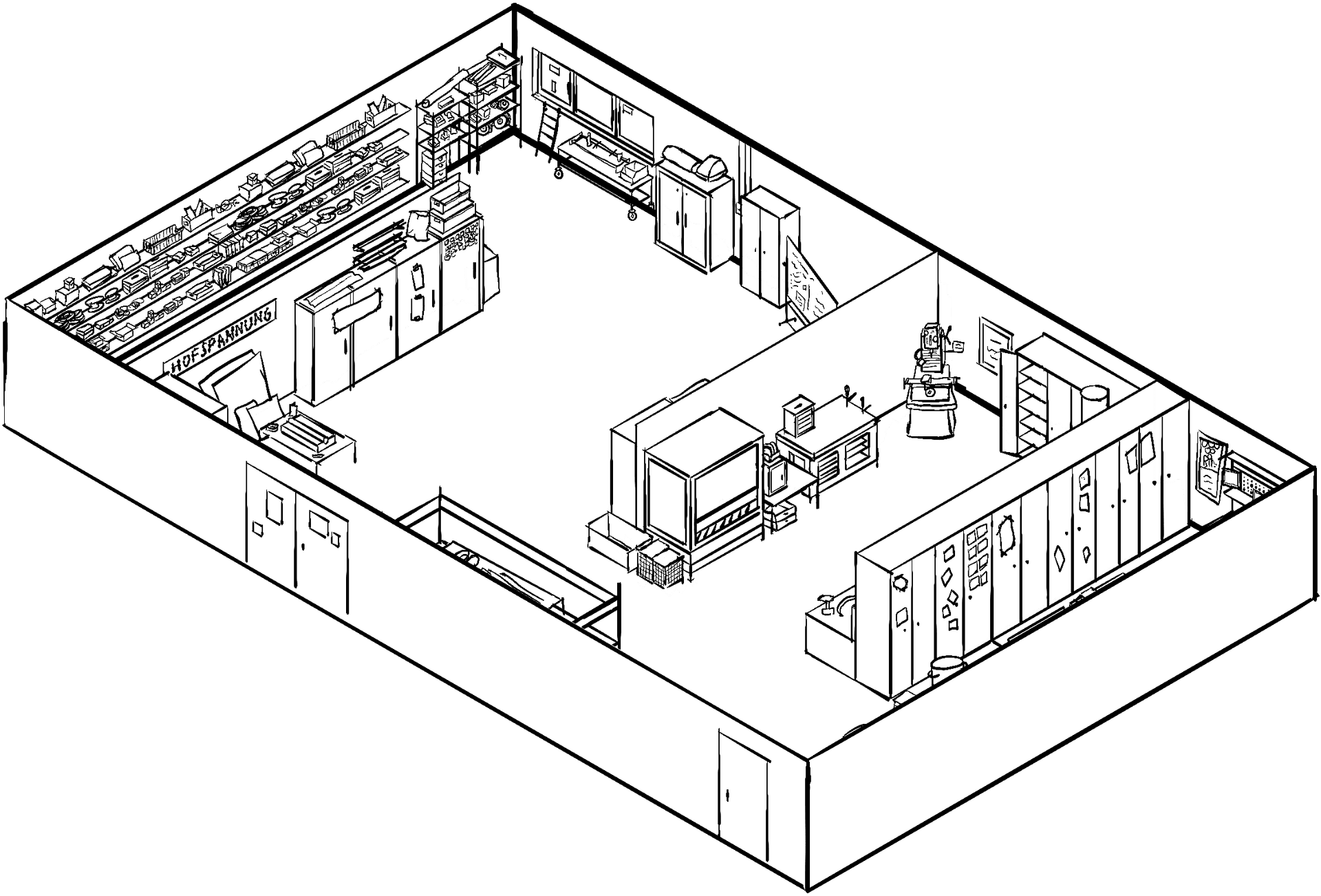 Handgezeichnete Illustration der Werkstatt